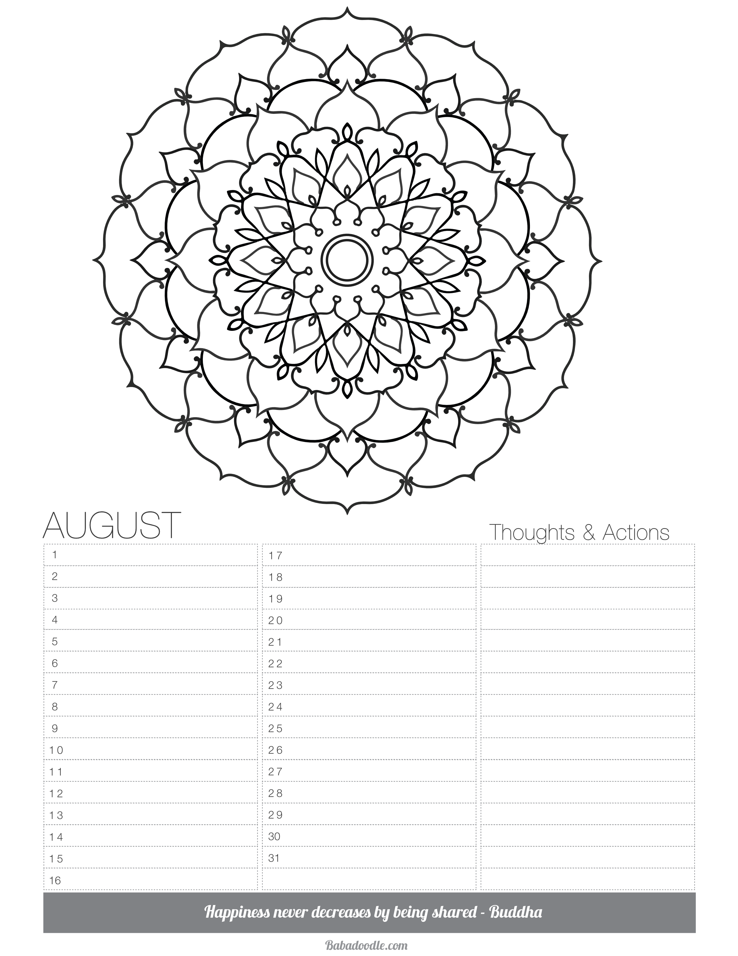 August âany yearâ calendar organizer free â