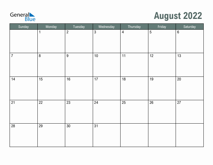 August monthly calendar pdf word excel