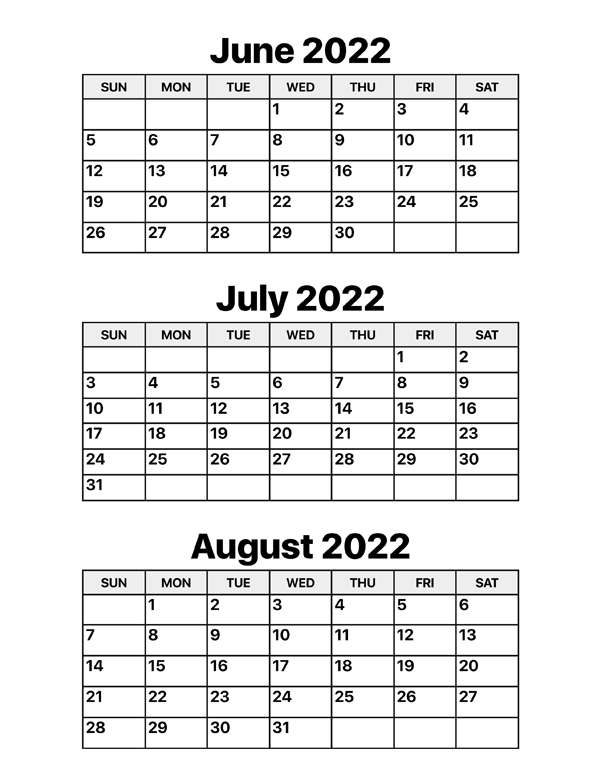 June july august calendar â calendar options