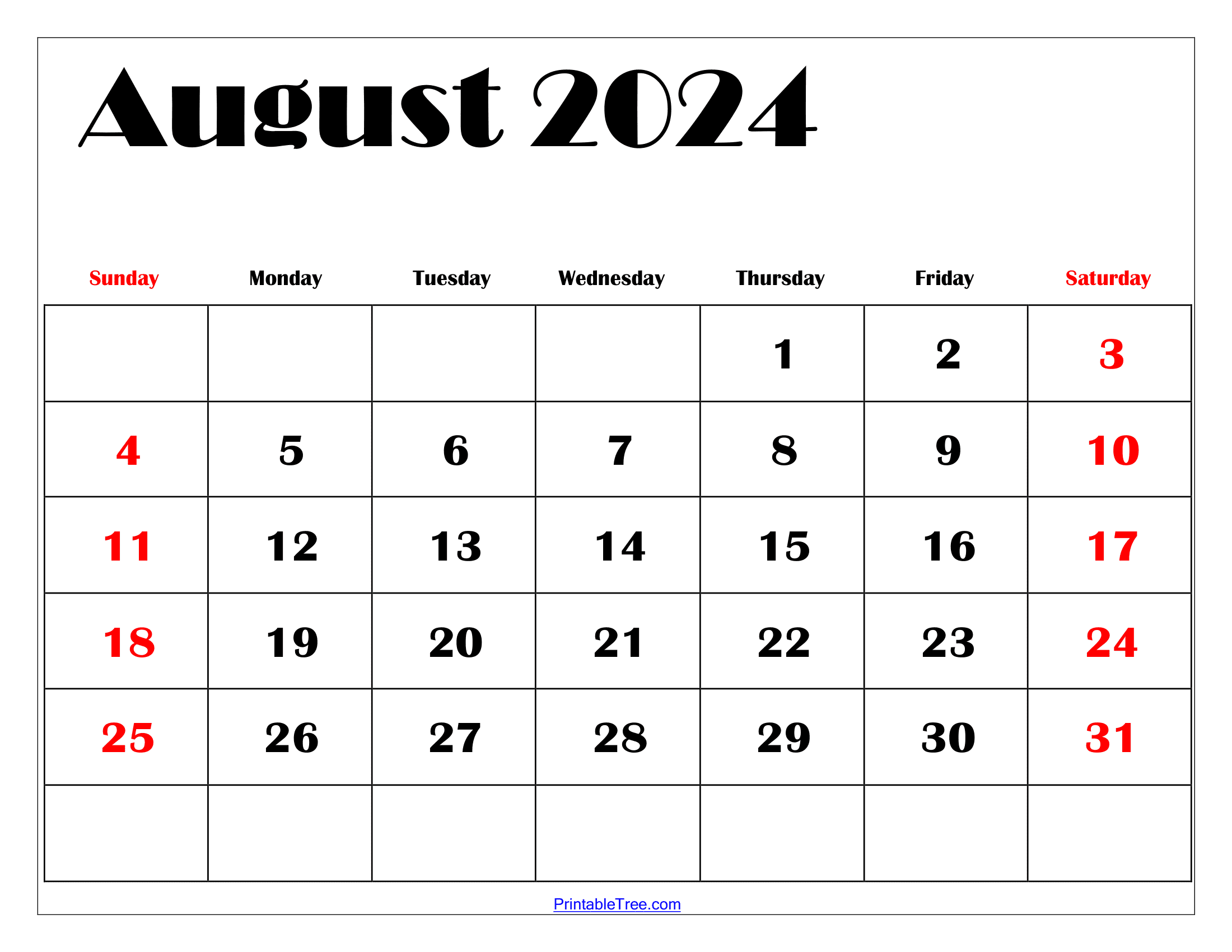August calendar printable pdf templates free download
