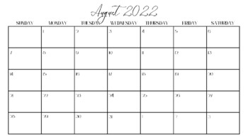 Printable pdf planning calendar aug