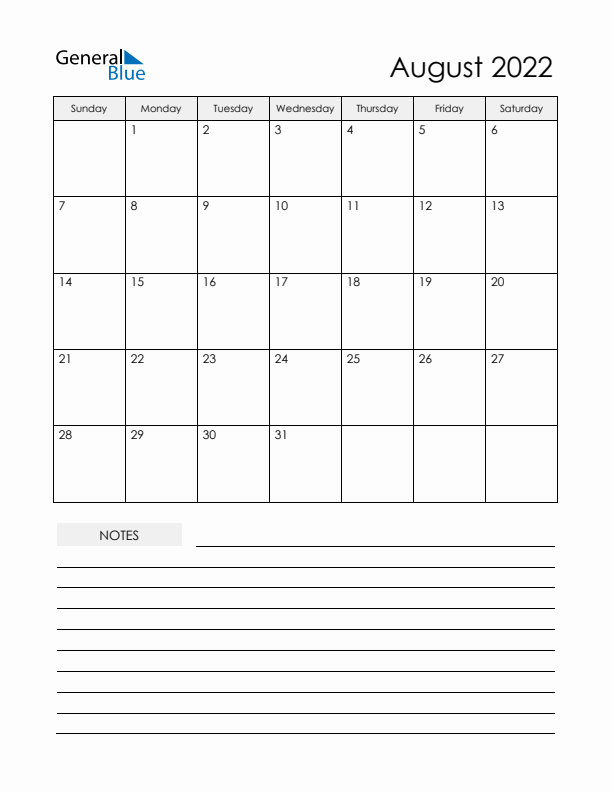 August monthly calendar pdf word excel