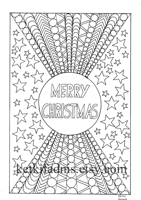 Merry christmas coloring page instant pdf download digital download hand drawn diy adult coloring page