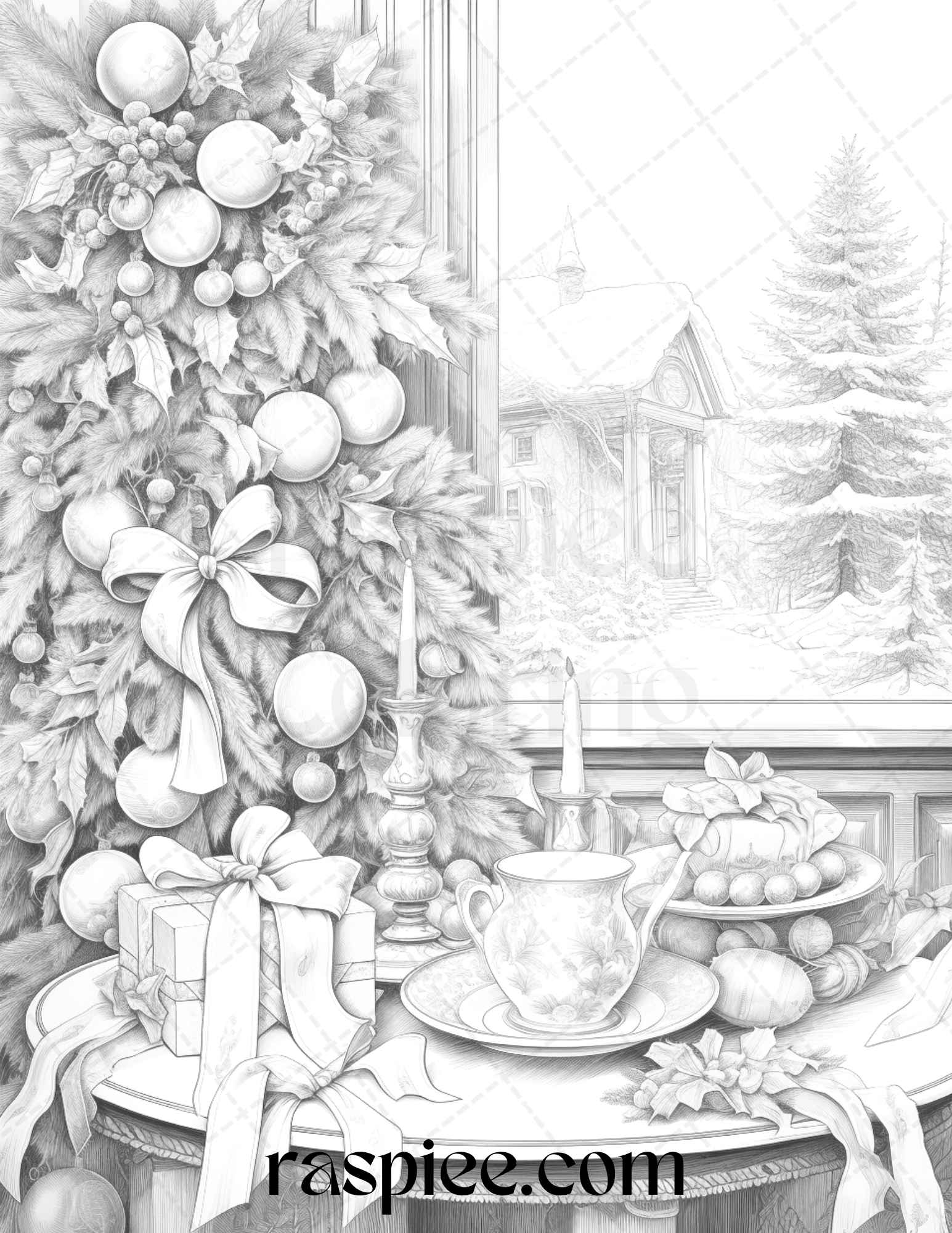 Merry christmas grayscale coloring pages printable for adults pdf â coloring