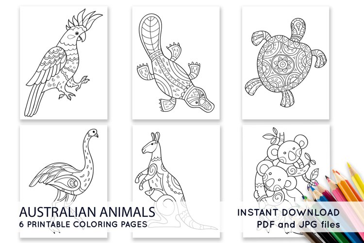 Australian animals digital coloring pages pdf jpeg