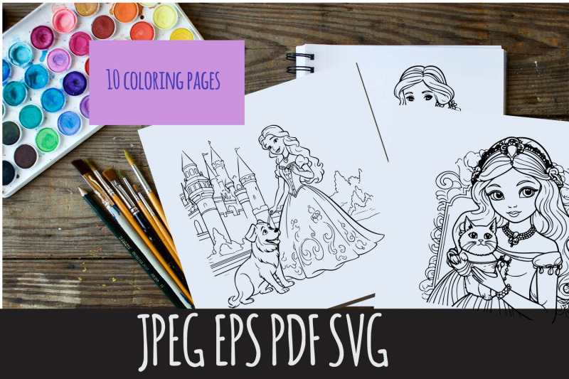 Princess colouring pages designs by veronika m
