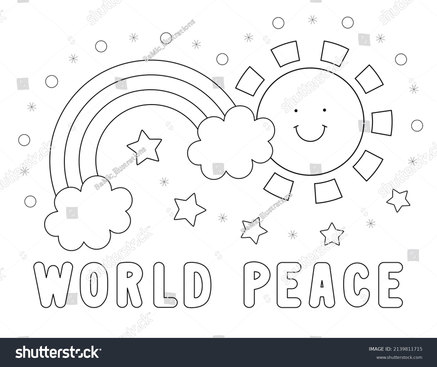 World peace concept coloring page kids stock illustration