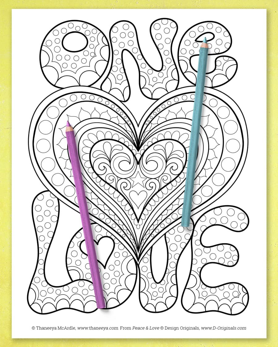 Peace and love coloring book by mcardle â