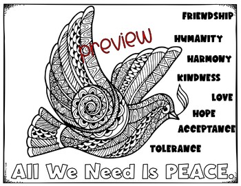 Peace doveâï coloring pages special bonus by esl classroom tpt