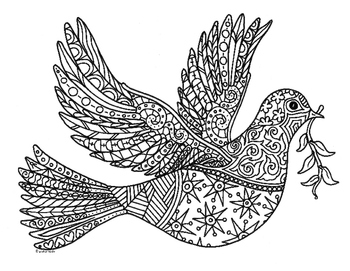 Peace dove bird zentangle coloring page by pamela kennedy tpt