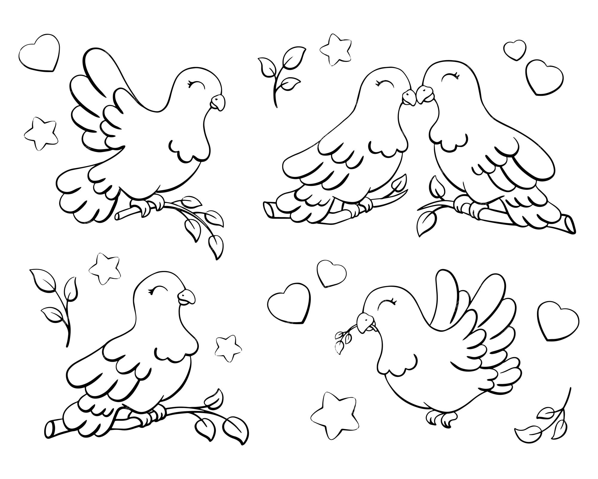 Premium vector dove is symbol peace and love coloring page for kids digital stamp