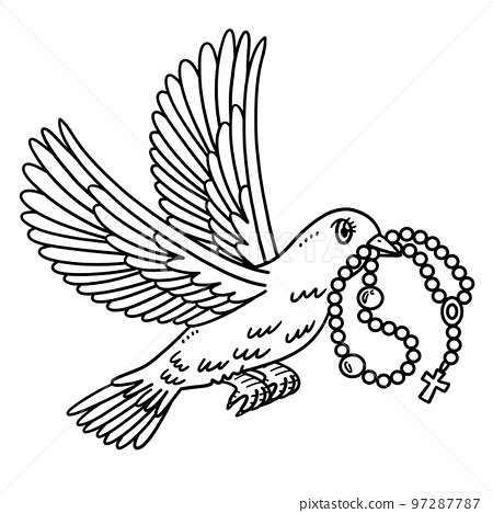 Christian dove with rosary isolated coloring page