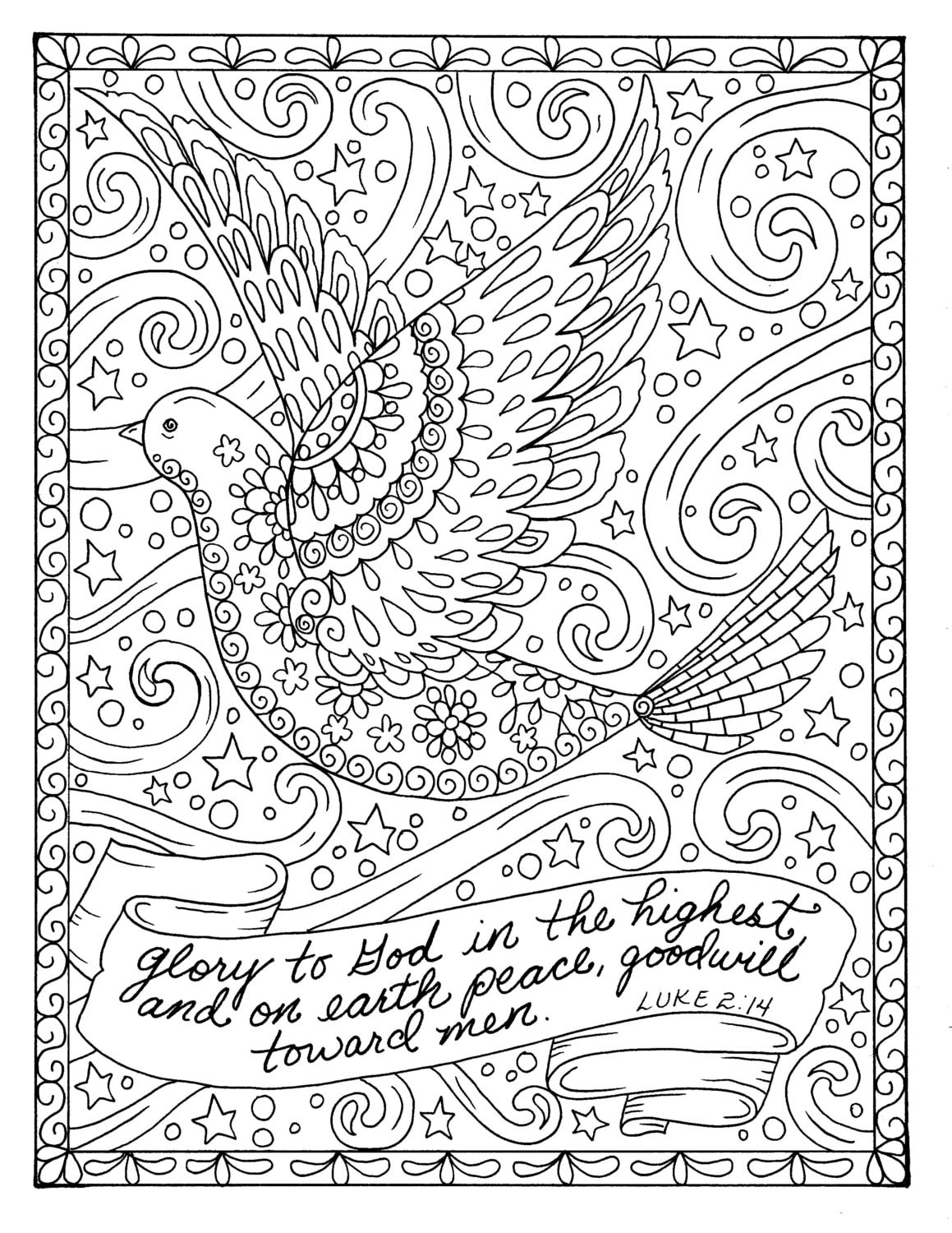Christmas coloring page dove christian scripture adult digi stamp coloring book