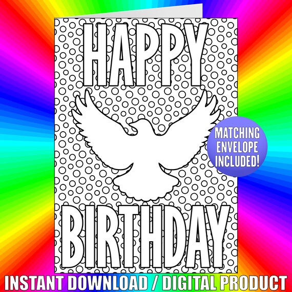 Happy birthday dove coloring card printable dove birthday card peace bird coloring page bird lover gift pigeon wall art woodland animal