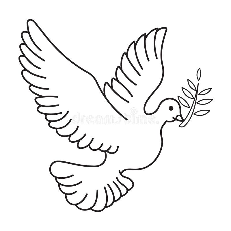 Dove of peace with olive branch vector illustration symbols coloring page stock vector