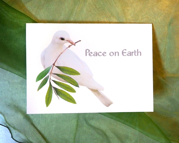 Dove with olive branch peace on earth printable card instant download