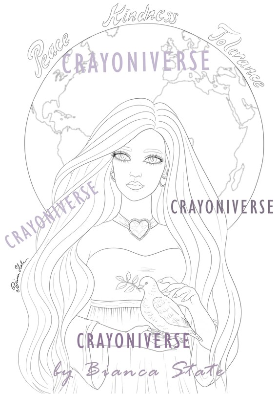 Peace on earth lineart coloring page pdf and jpg illustrated by bianca state