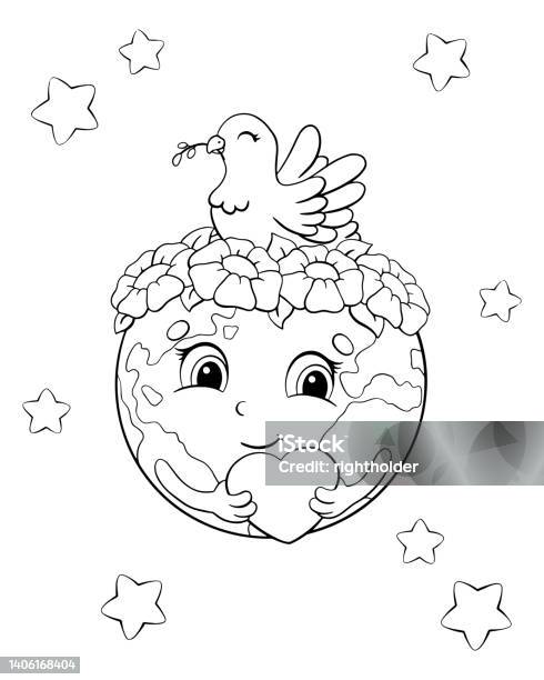 Set of cute planets for earth day coloring book page for kids cartoon style character vector illustration isolated on white background stock illustration