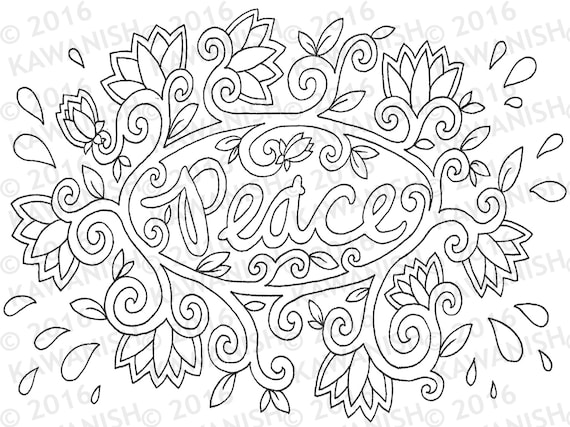 Peace lotus floral adult coloring page gift wall art hippie zentangle