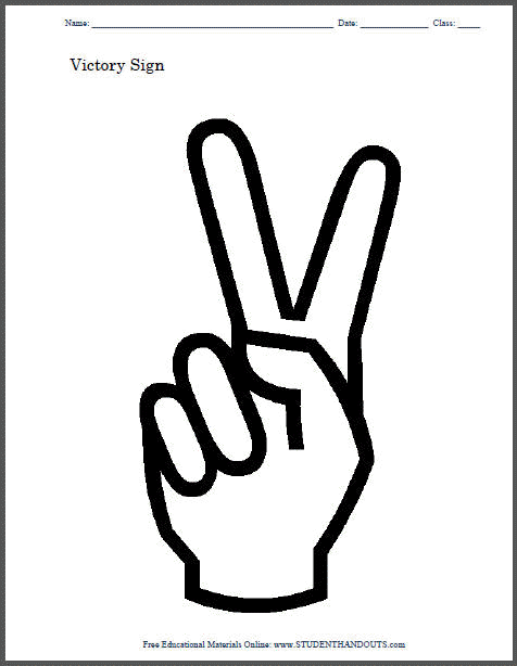 Victory and peace sign coloring page student handouts
