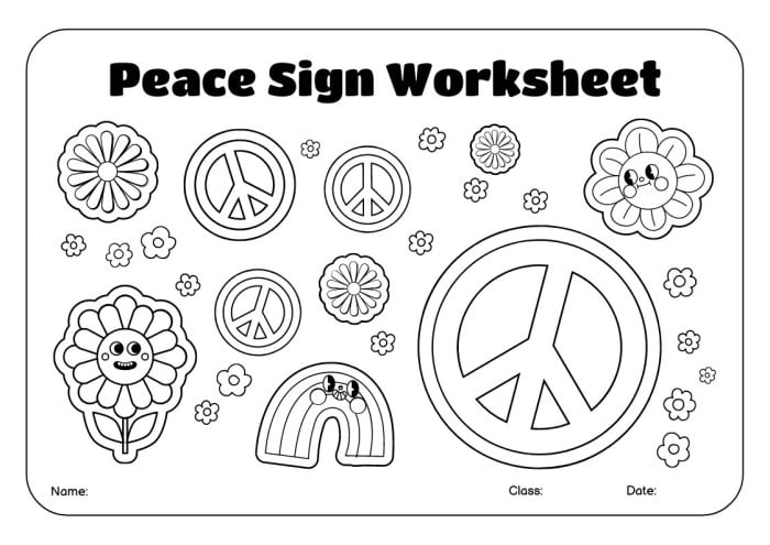 Design and get this cool peace sign coloring worksheet template for free