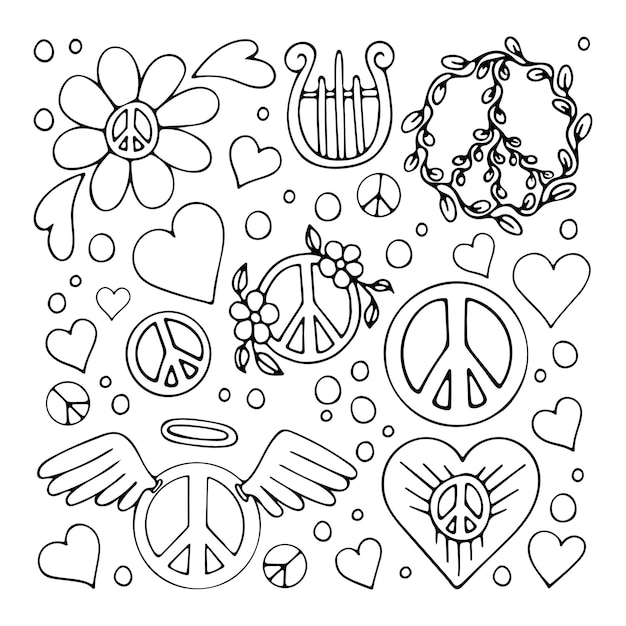 Premium vector coloring page peace laurel branch sunrise symbols of peace kindness and love hand drawn vector line art illustration coloring book for children and adults black and white sketch pacifist