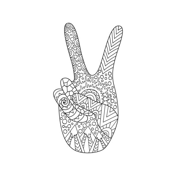 Hand drawn hippie peace symbol for anti stress colouring page stock illustration