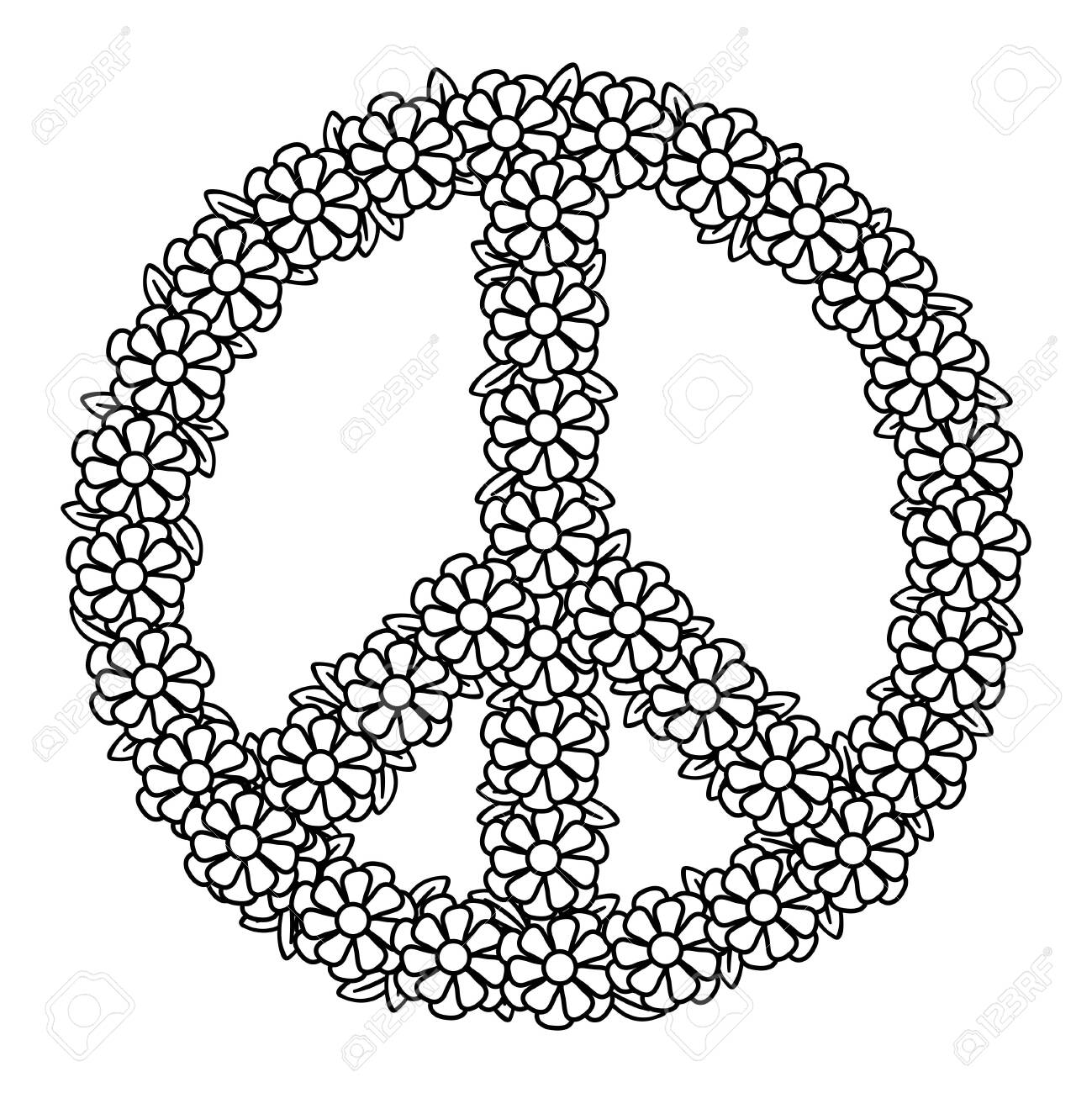 Floral peace symbol coloring page for adult coloring book hand drawn doodle style vector illustration isolated on white background royalty free svg cliparts vectors and stock illustration image