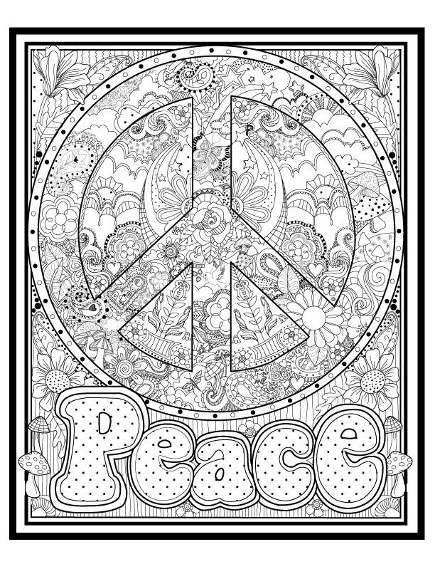 Peace sign illustrated to colorx downloadable print to color fun design to color for all ages