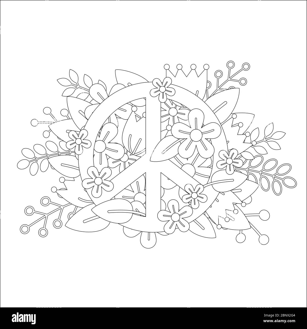 Coloring page design with peace symbol and flowers vector ilustration stock vector image art