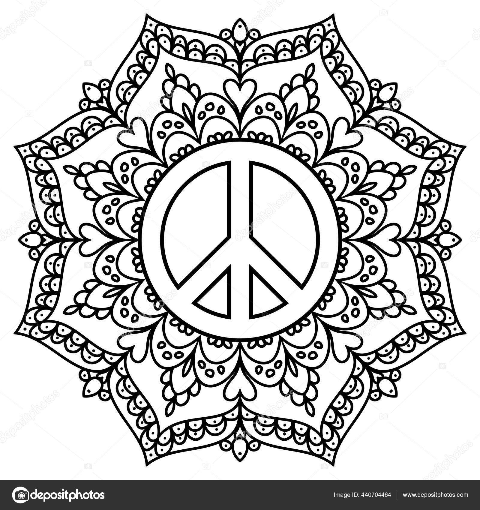 Peace symbol mandala coloring page stock photo by smk