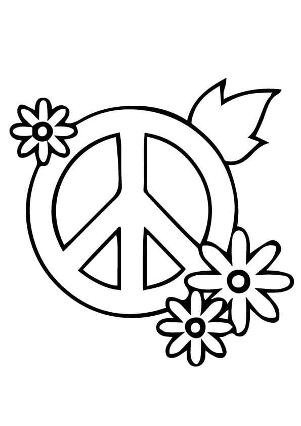 Peace sign with flowers coloring page