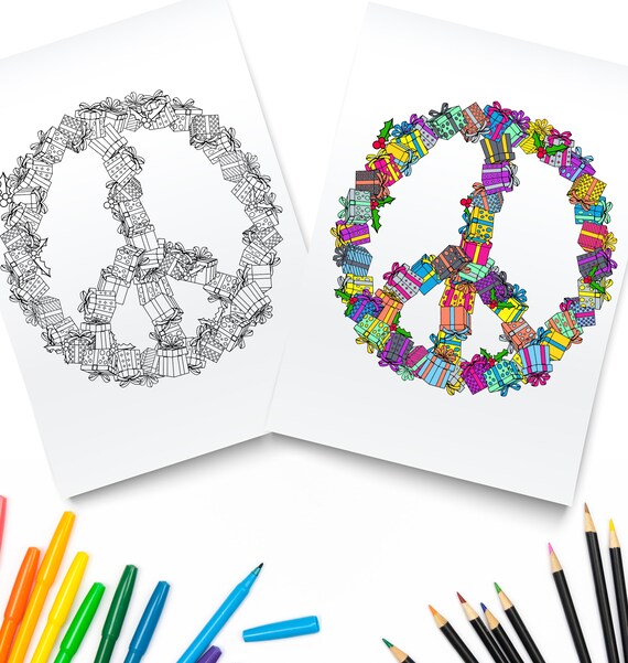 Peace sign printable pdf christmas gifts coloring digital