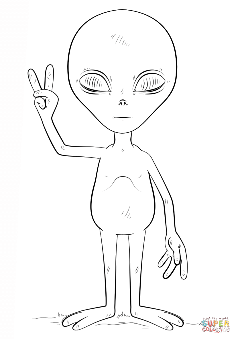 Alien with peace sign coloring page free printable coloring pages