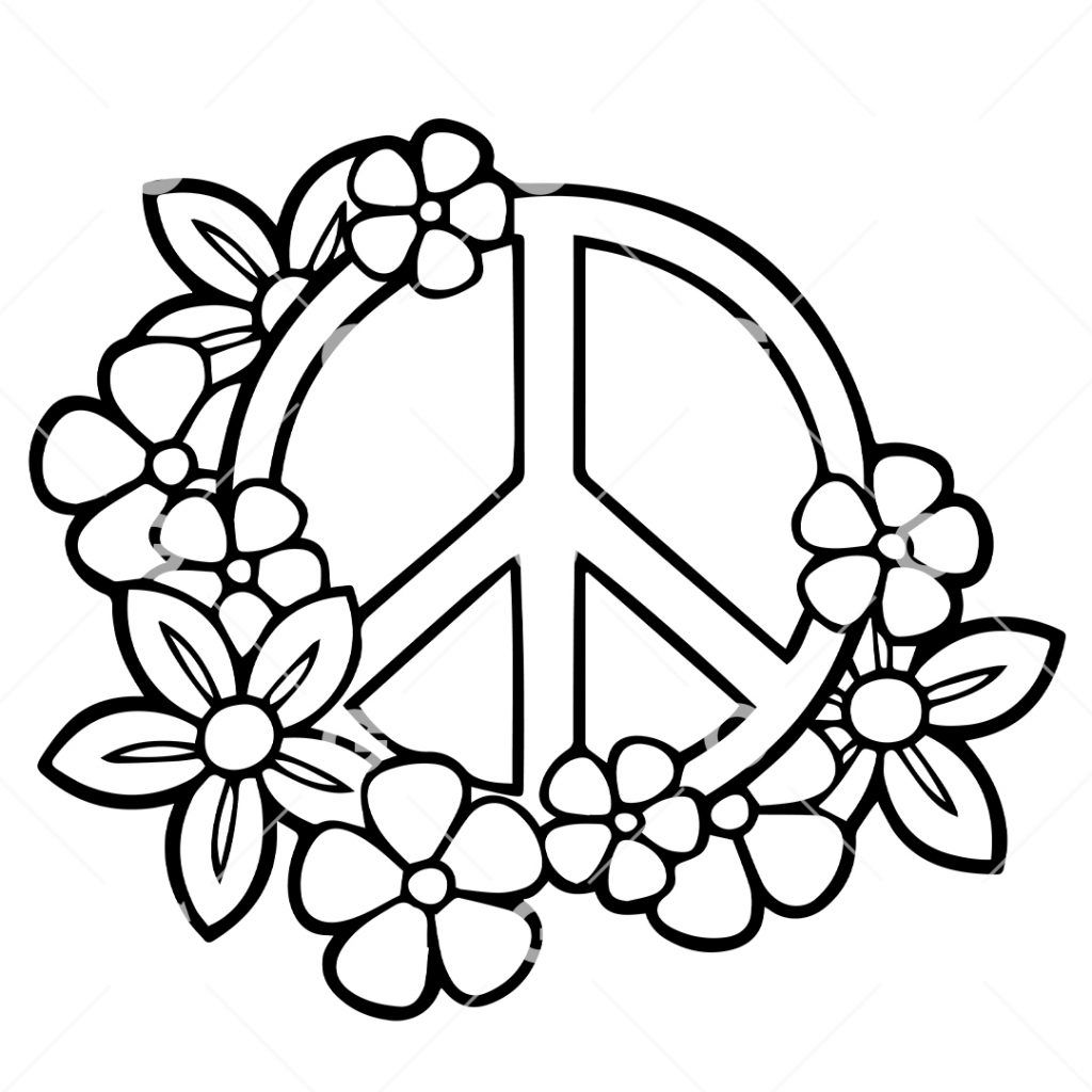 Outline peace symbol with flowers svg