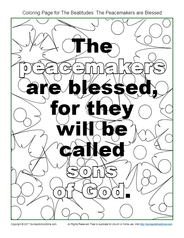 Peacemakers beatitudes coloring page on sunday school zone