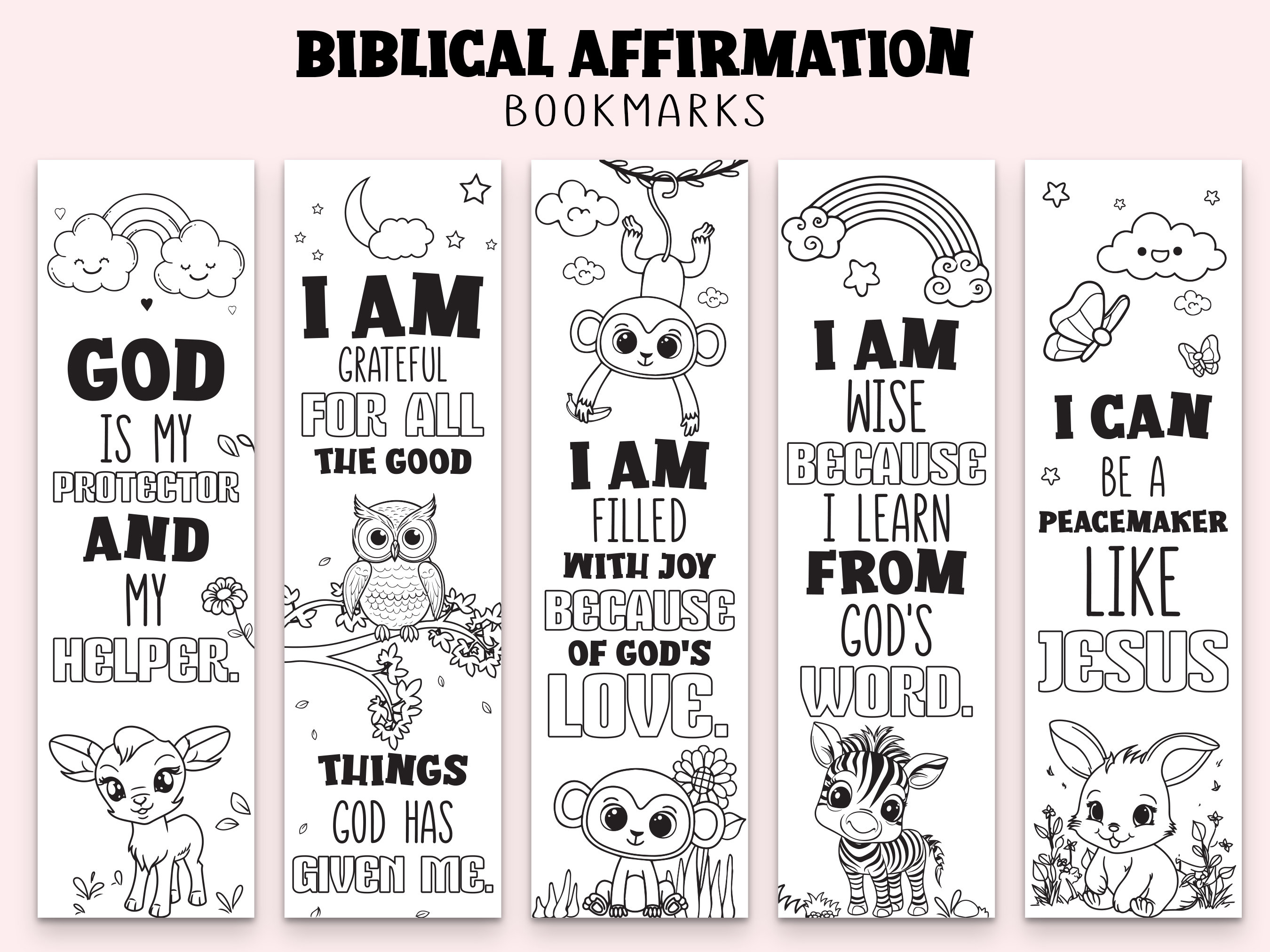 Bookmark set bible affirmation colorable bookmarkschristian bookmarkschristian coloring for kidssunday school teacher giftbible verse