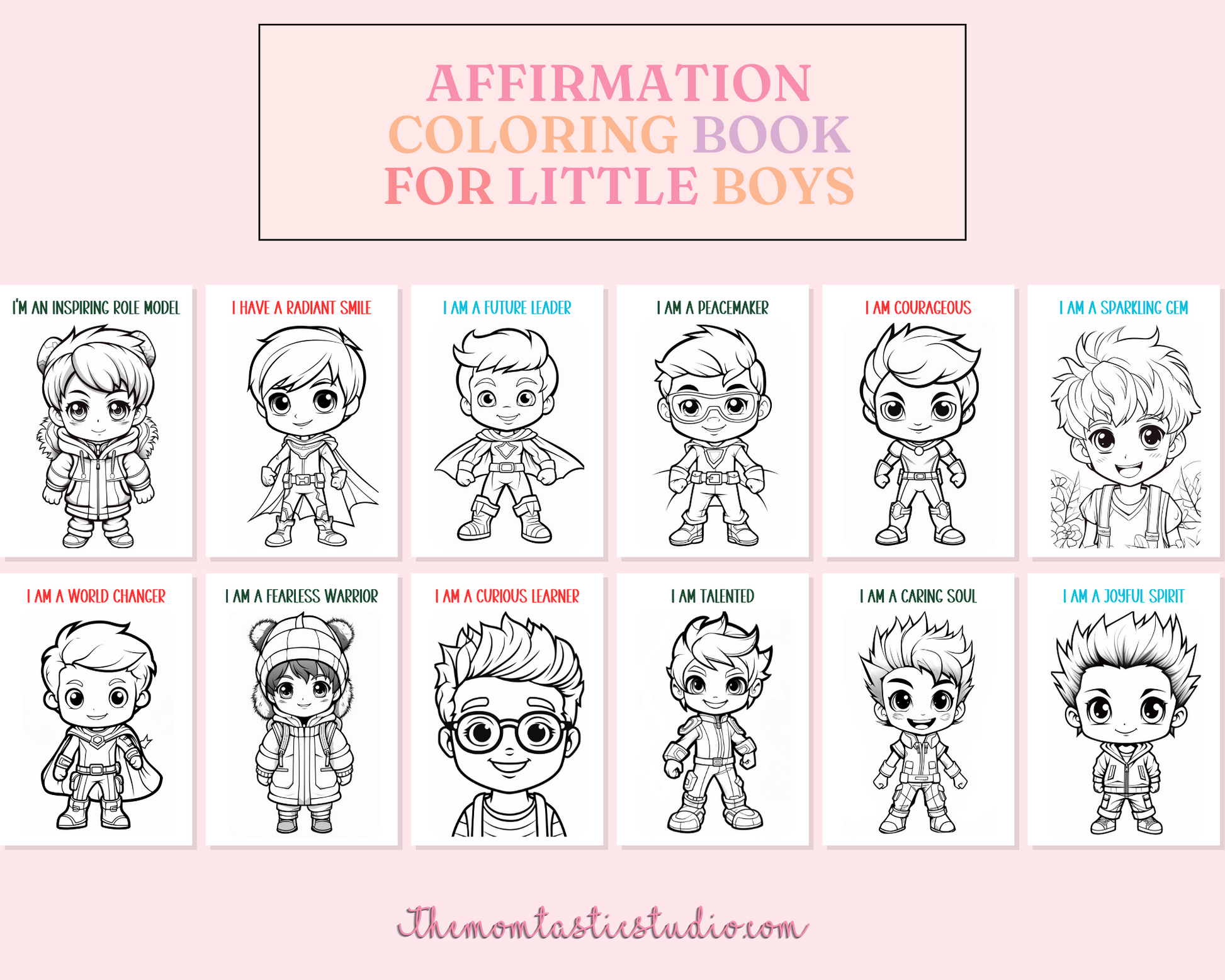 Affirmation coloring book for little boys â digital template â empower â the momtastic studio