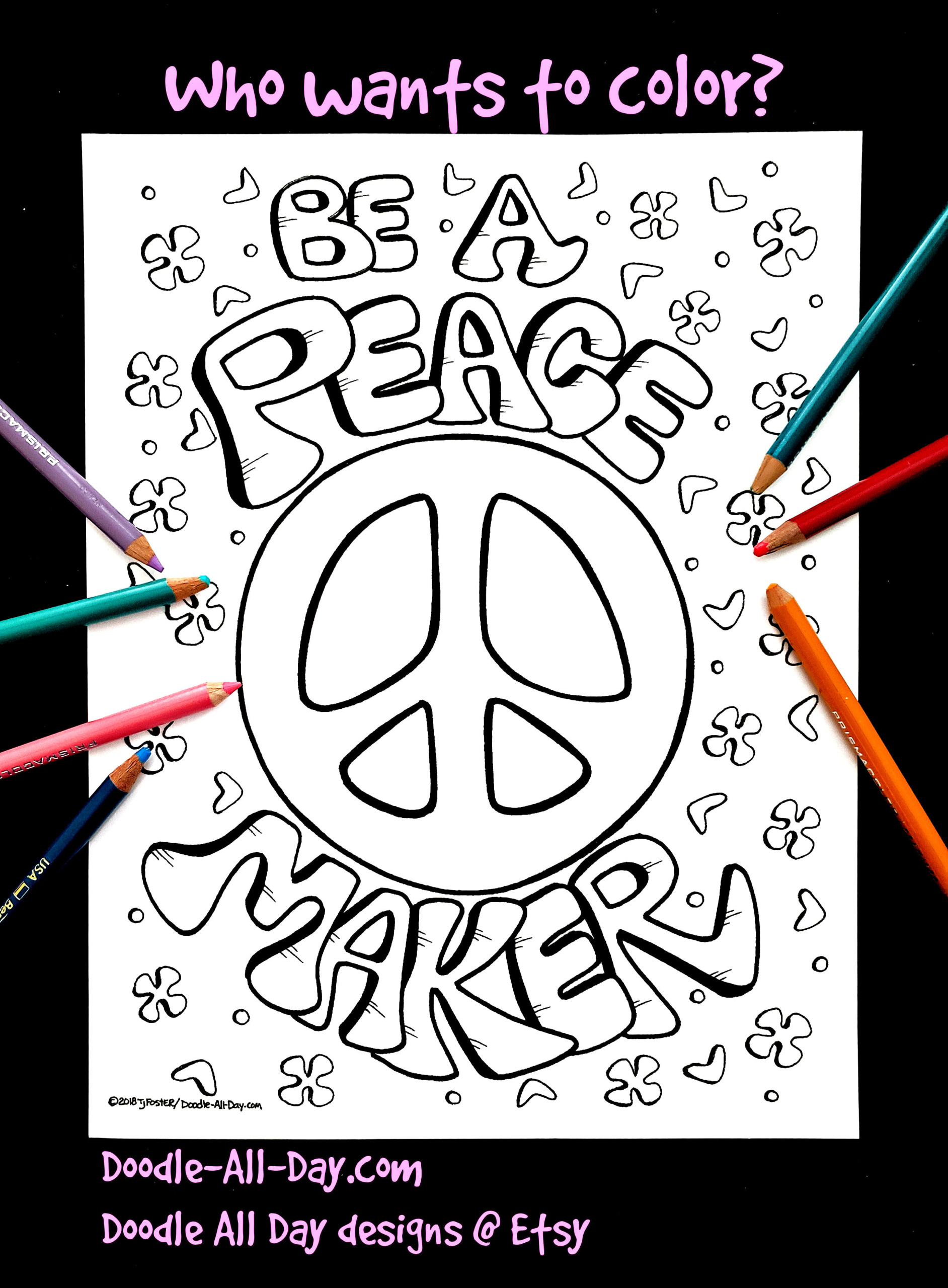 Be a peacemaker peace love happiness coloring page free coloring adult coloring teen coloring school coloring page hippie coloring