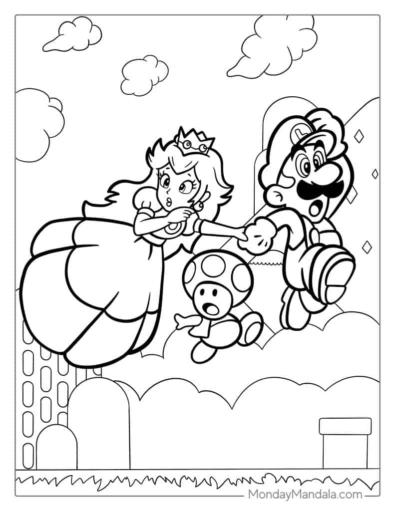 Princess peach coloring pages free pdf printables