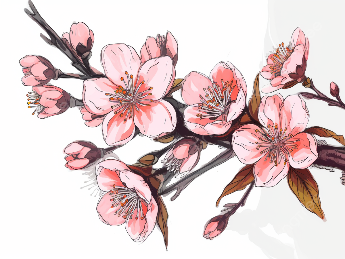 Pink cherry blossom sketch of illustration for print coloring page peach blossom png transparent image and clipart for free download