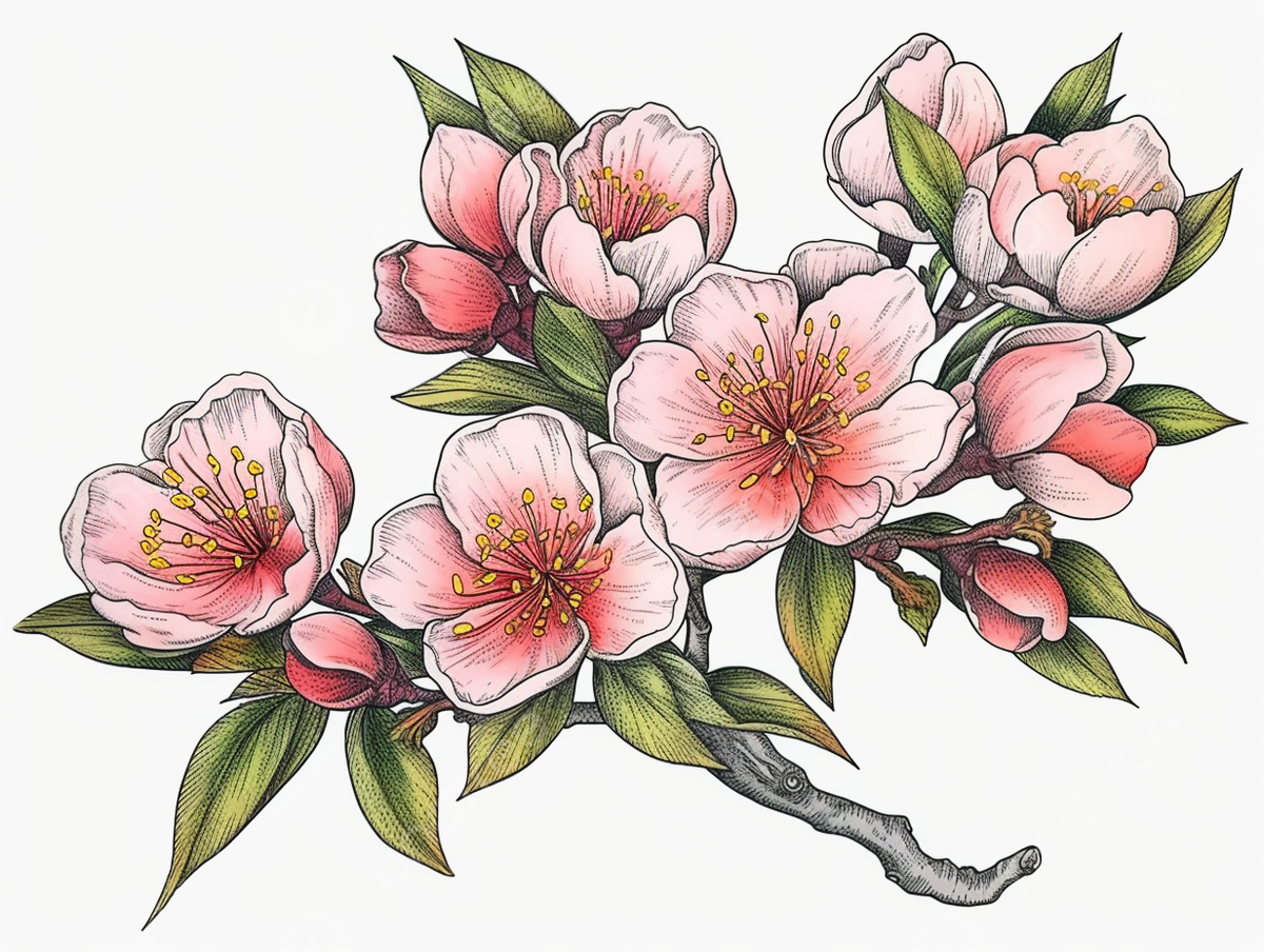 Hand drawn portrait of pink blossoms coloring page peach blossom png transparent image and clipart for free download