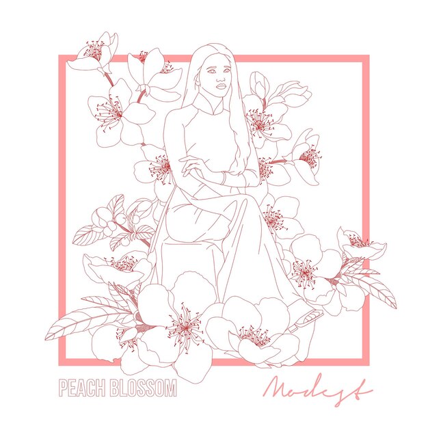 Premium vector peach blossom flower happy womens day flowers drawing line art concept woman illustration