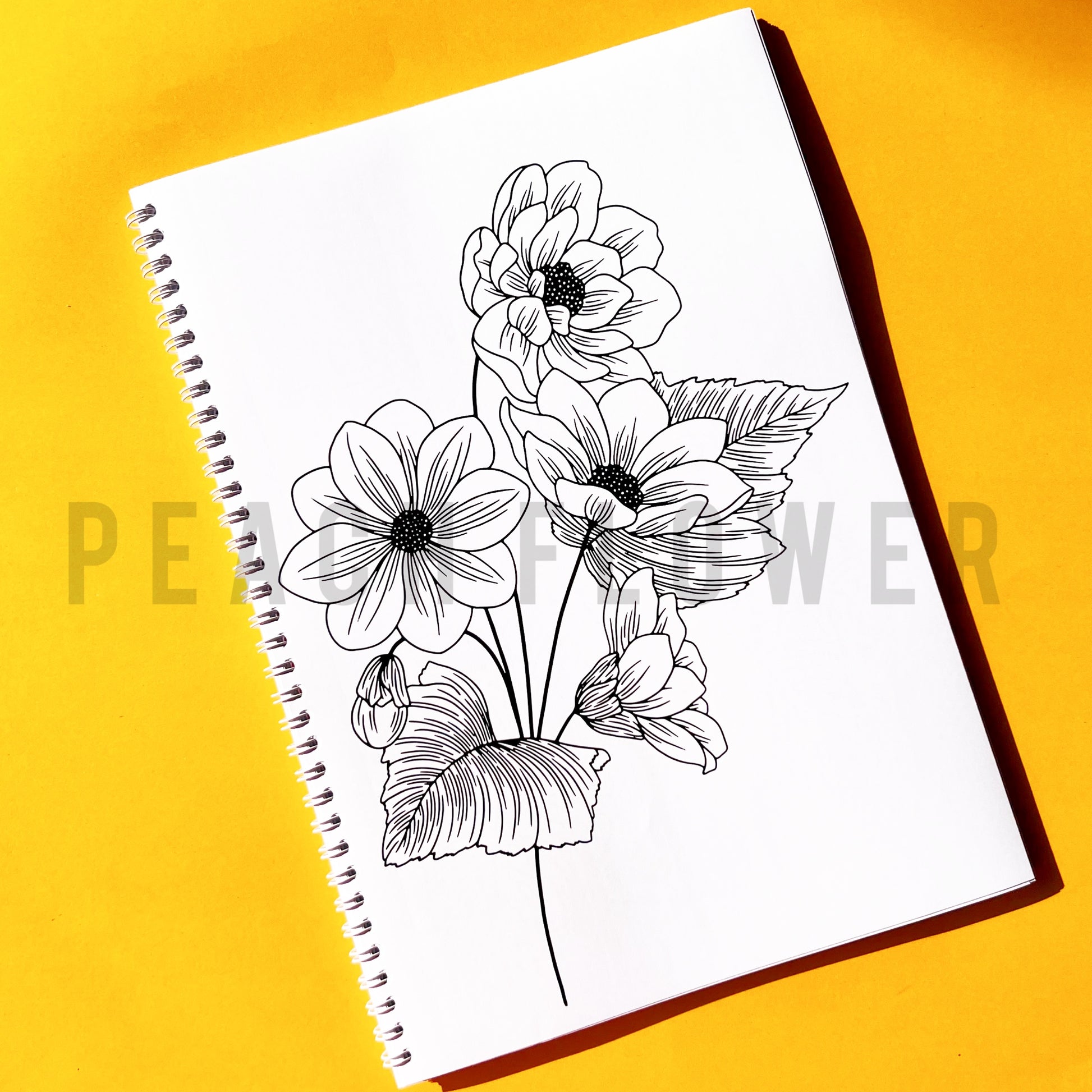 Adult coloring book nature version in â peach flower