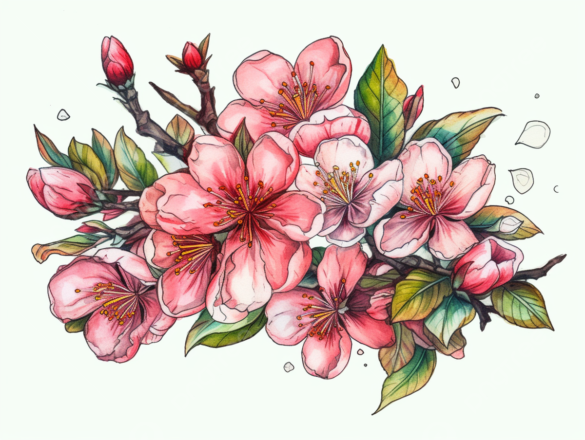 Sketch painting with pink cherry blossoms coloring page peach blossom png transparent image and clipart for free download