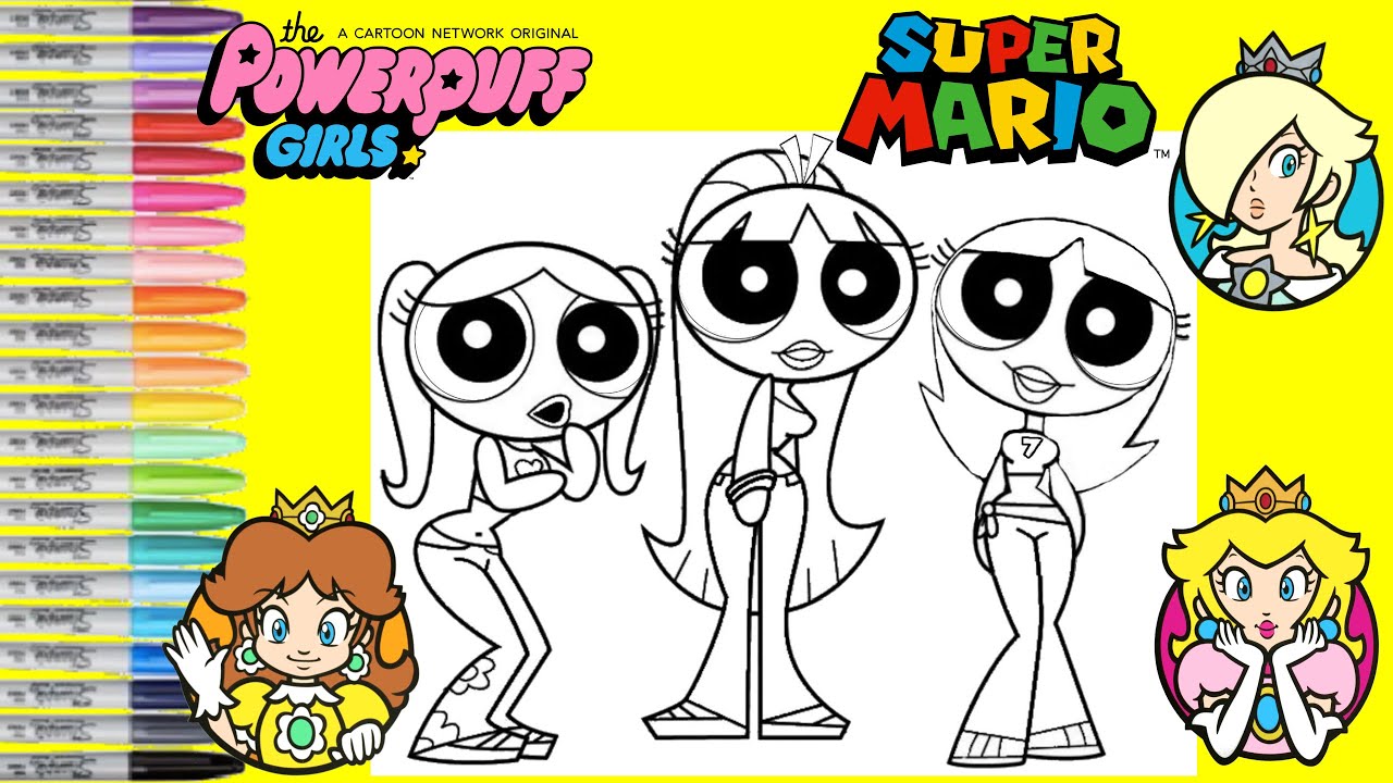 Teenage powerpuff girls akeover as super ario bros princess peach daisy and rosalina coloring book
