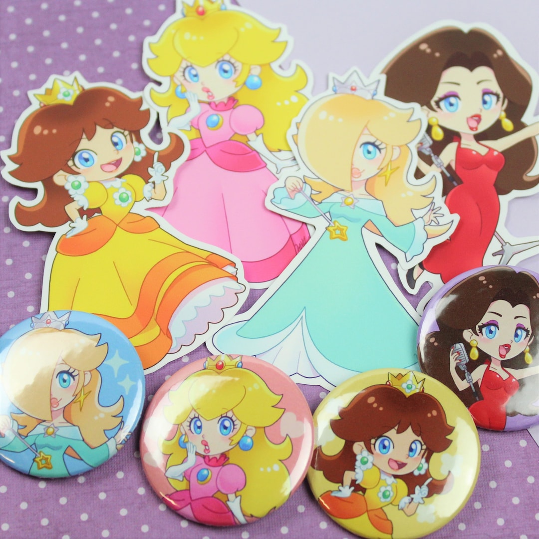 Princess peach daisy rosalina pauline fan art sticker button badge pin