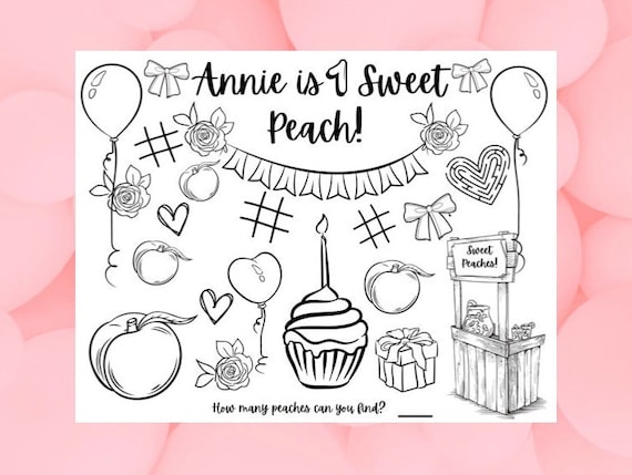 Customizable one sweet peach printable coloring page birthday coloring page first birthday personalized