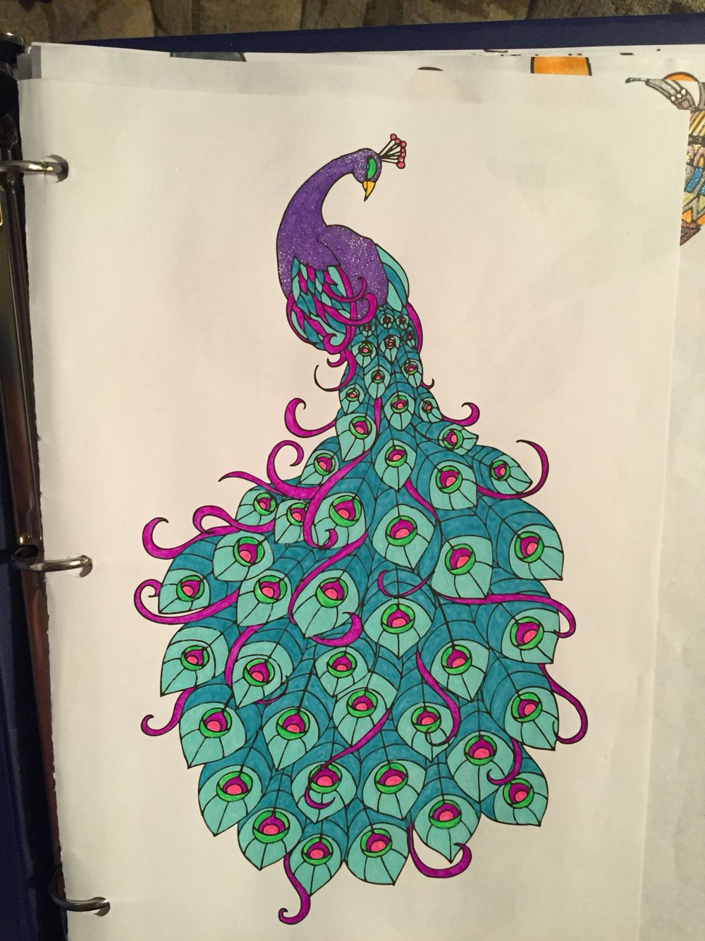 Finished peacock color page peacock coloring pages owl coloring pages peacock wall art