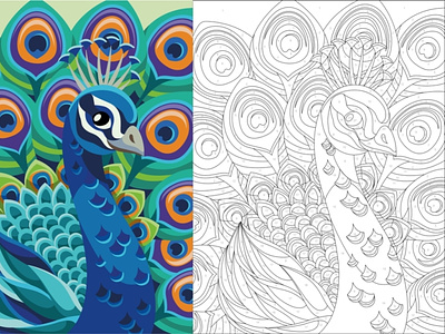 Peacock coloring page by numbers by julia vectra on